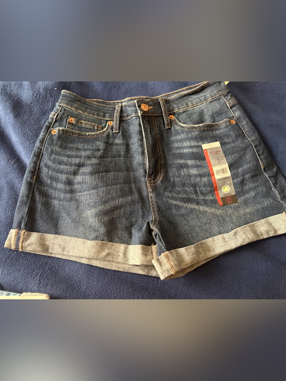 No Boundaries Dark Blue Rolled-Hem Denim Shorts